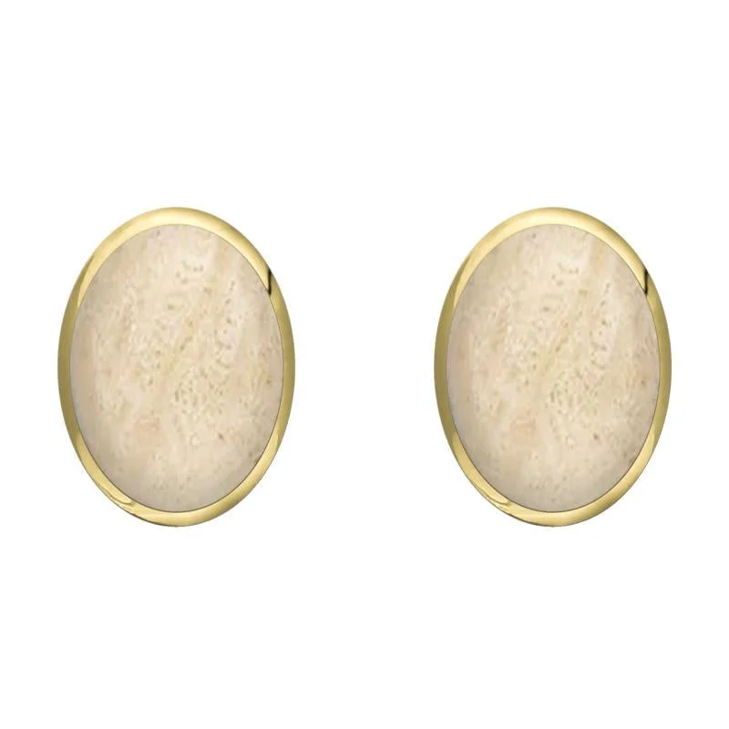 9ct Yellow Gold Coquina 8 x 10mm Classic Large Oval Stud Earrings