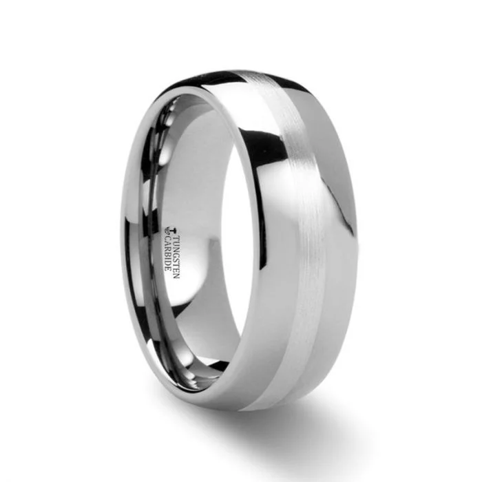 Men's anti - allergy rings for sensitive skinCASSIUS Silver Inlaid Domed Tungsten Ring Men's anti - allergy rings for sensitive skinCASSIUS Silver Inlaid Domed Tungsten Ring