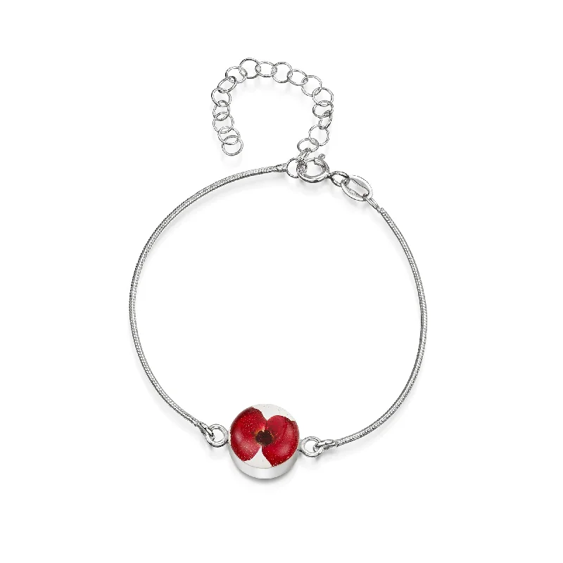 Shrieking Violet Sterling Silver Poppy Round Charm Bracelet
