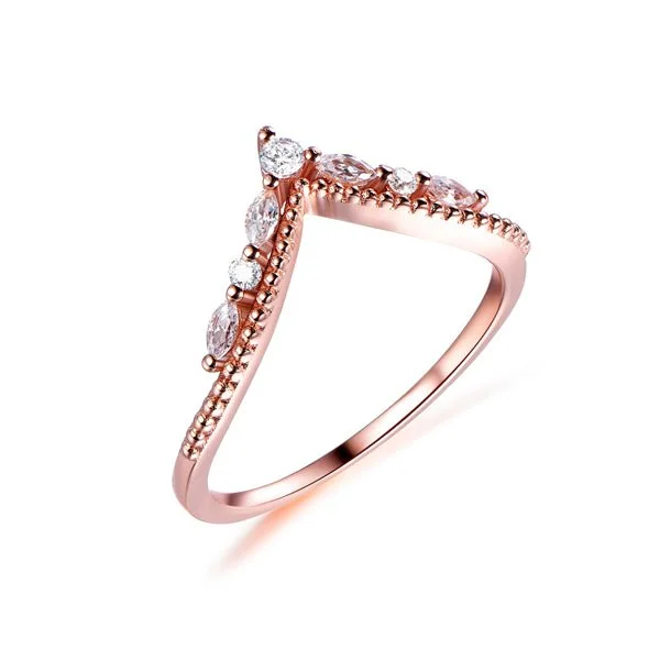 Anniversary rings with a hidden diamond in the bandVintage Marquise and Round Diamond Chevron Wedding Band with Milgrain Anniversary rings with a hidden diamond in the bandVintage Marquise and Round Diamond Chevron Wedding Band with Milgrain
