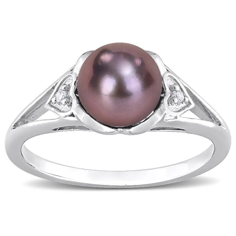 Miadora 7-7.5mm Black Cultured Freshwater Pearl Diamond Accent Heart Ring Sterling Silver Miadora 7-7.5mm Black Cultured Freshwater Pearl Diamond Accent Heart Ring Sterling Silver