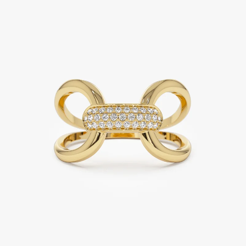 Channel - Set Women's Diamond Rings with Diamonds Securely Held in a Metal Groove for Durability14K Gold Folded Micro Pave Diamond Ring Channel - Set Women's Diamond Rings with Diamonds Securely Held in a Metal Groove for Durability14K Gold Folded Micro Pave Diamond Ring