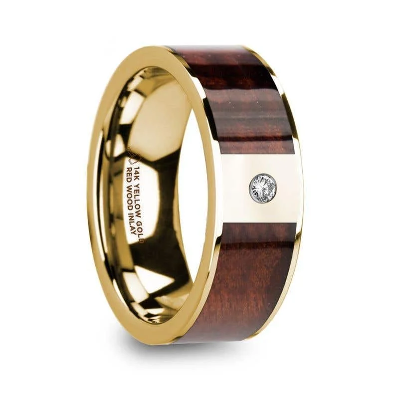 Men's gold signet rings with engraved initialsThorsten PHOCAS 14k Yellow Gold Men’s Polished Wedding Band with Red Wood Inlay & Diamond - 8mm Men's gold signet rings with engraved initialsThorsten PHOCAS 14k Yellow Gold Men’s Polished Wedding Band with Red Wood Inlay & Diamond - 8mm