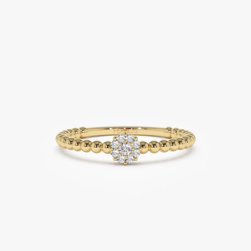 Pear - Shaped Women's Diamond Rings in Yellow Gold with a Single - Diamond Pendant Look14K Gold Beaded Floral Diamond Ring Pear - Shaped Women's Diamond Rings in Yellow Gold with a Single - Diamond Pendant Look14K Gold Beaded Floral Diamond Ring