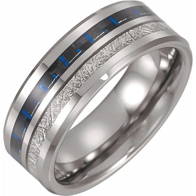 Men's classic silver wedding rings with simple bandsTungsten 8 mm Band with Imitation Meteorite and Carbon Fiber Inlay Men's classic silver wedding rings with simple bandsTungsten 8 mm Band with Imitation Meteorite and Carbon Fiber Inlay
