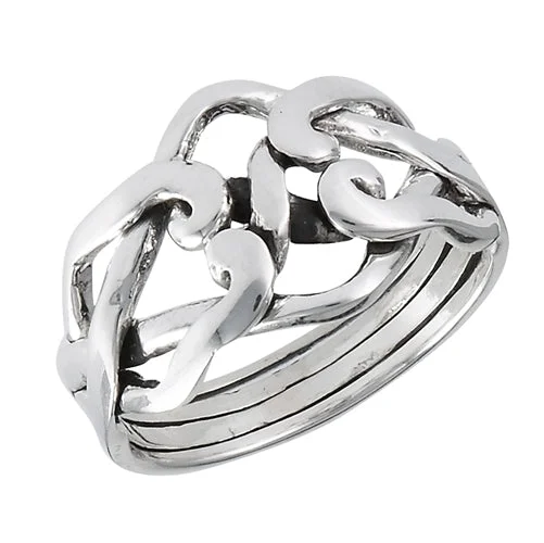 Antique - style puzzle rings with intricate Celtic knotworkSterling Silver 4-Band Weaved Puzzle Knot Ring Antique - style puzzle rings with intricate Celtic knotworkSterling Silver 4-Band Weaved Puzzle Knot Ring