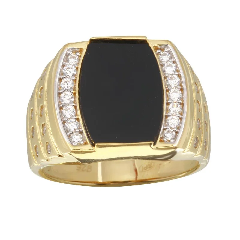 Men's amethyst - filled rings for a purple eleganceMen's Gold Plated 925 Sterling Silver Flat Oval Onyx Ring with CZ - GMR00255GR Men's amethyst - filled rings for a purple eleganceMen's Gold Plated 925 Sterling Silver Flat Oval Onyx Ring with CZ - GMR00255GR
