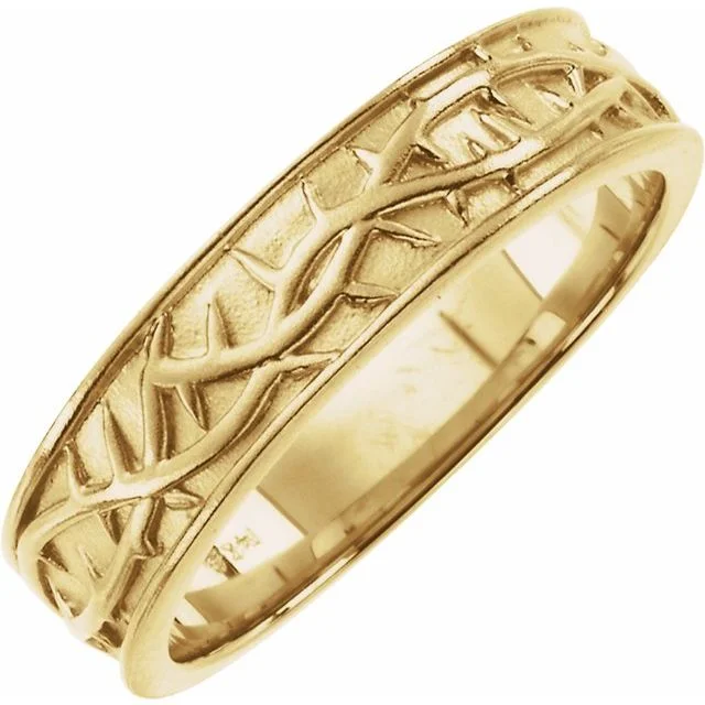 Men's tungsten carbide rings with a brushed texture14K White or Yellow Gold 6 mm Thorn Design Ring Men's tungsten carbide rings with a brushed texture14K White or Yellow Gold 6 mm Thorn Design Ring