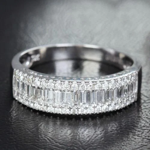 Cushion - cut diamond anniversary rings with a romantic appeal3-Row Baguette Diamond Wedding Band Half Eternity Cushion - cut diamond anniversary rings with a romantic appeal3-Row Baguette Diamond Wedding Band Half Eternity