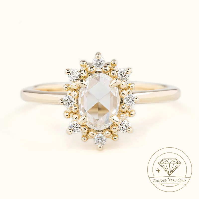 Cushion - Cut Women's Diamond Rings in Platinum with a Soft and Romantic AppearanceVictoria Ring, Oval Rose Cut Diamond Cushion - Cut Women's Diamond Rings in Platinum with a Soft and Romantic AppearanceVictoria Ring, Oval Rose Cut Diamond