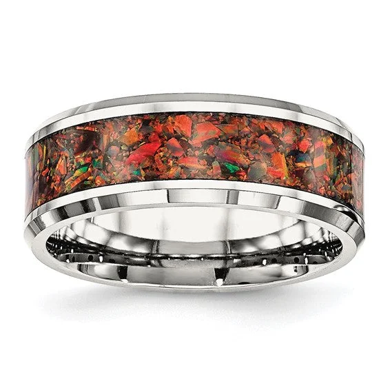 Men's silicone fitness rings for active lifestylesStainless Steel Polished With Red Opal Inlay 8mm Men's Ring Men's silicone fitness rings for active lifestylesStainless Steel Polished With Red Opal Inlay 8mm Men's Ring