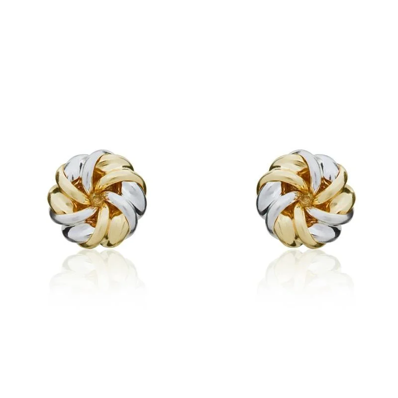 9ct Yellow and White Gold 7.5mm Twisted Ribbon Knot Stud Earrings