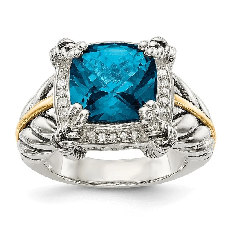 Women's Diamond Rings with Side - Stone Pave Setting for a Sparkling and Continuous ShineCurata 925 Sterling Silver Polished With 14k London Blue Topaz W Diamond Ring Women's Diamond Rings with Side - Stone Pave Setting for a Sparkling and Continuous ShineCurata 925 Sterling Silver Polished With 14k London Blue Topaz W Diamond Ring