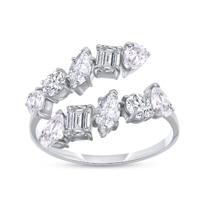 Tribal - Inspired Pinky Rings with Symbolic PatternsMulti-Shape Twist Ring, White Cubic Zirconia Bypass Wedding Band Ring Gift For Women Tribal - Inspired Pinky Rings with Symbolic PatternsMulti-Shape Twist Ring, White Cubic Zirconia Bypass Wedding Band Ring Gift For Women