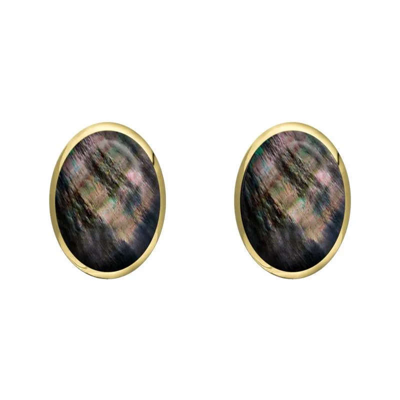 9ct Yellow Gold Dark Mother of Pearl 8 x 6mm Classic Medium Oval Stud Earrings