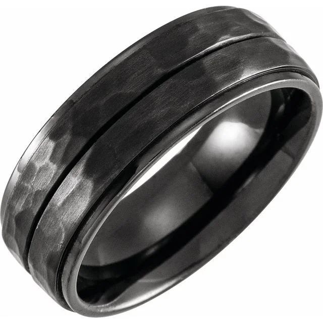 Men's infinity - symbol rings for a romantic meaningBlack Titanium 8 mm Grooved Flat Edge Band