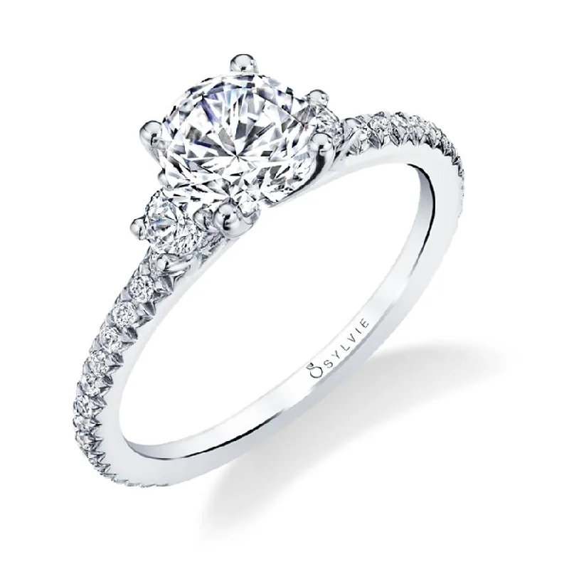 Sylvie Collection 14K White Gold Round Engagement Ring Setting W. 1Ct Round Head 14K White Gold Sylvie Collection 14K White Gold Round Engagement Ring Setting W. 1Ct Round Head 14K White Gold