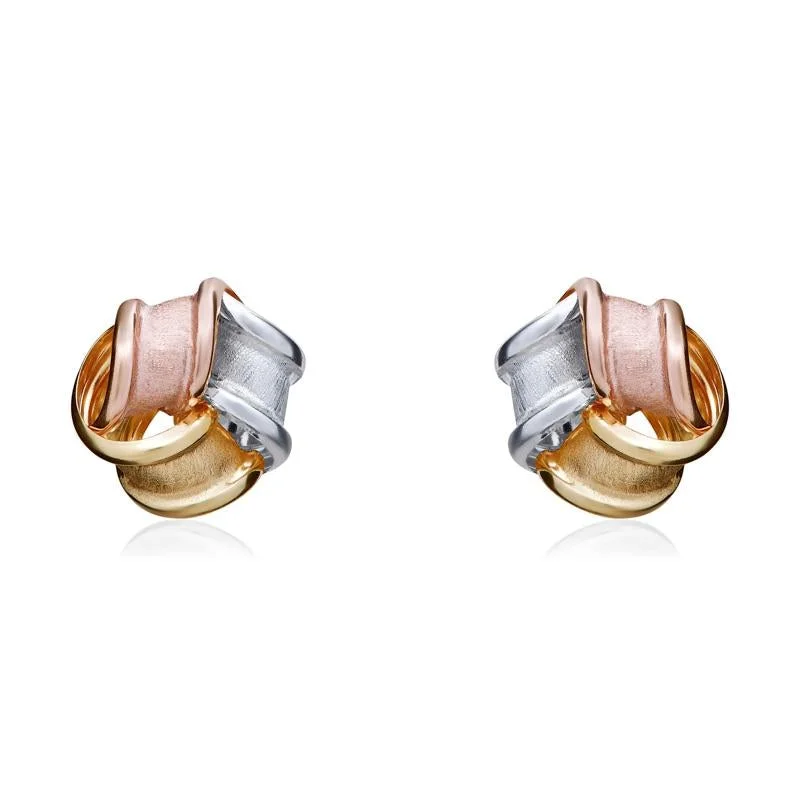 9ct Yellow Rose and White Gold 8.5mm Looped Knot Stud Earrings