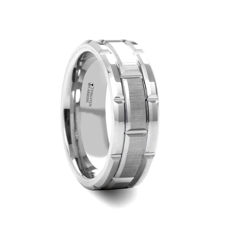 Men's sports - team logo rings for fansWARWICK Beveled Tungsten Carbide Wedding Band Men's sports - team logo rings for fansWARWICK Beveled Tungsten Carbide Wedding Band