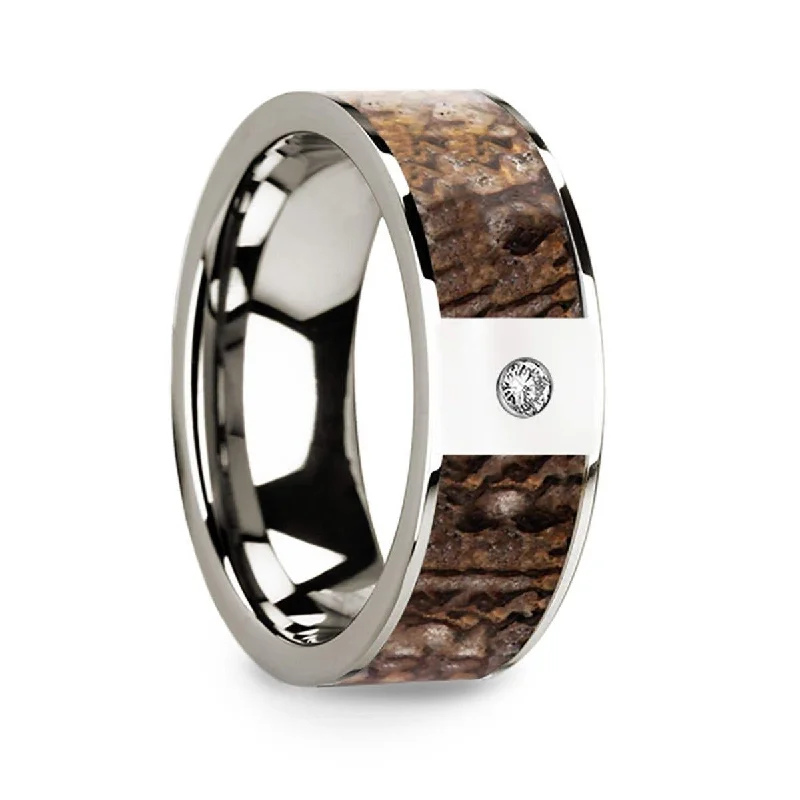 Men's emerald - encrusted rings for a rich green toneThorsten 14k White Gold with Brown Dinosaur Inlay & White Diamond Setting - 8mm Men's emerald - encrusted rings for a rich green toneThorsten 14k White Gold with Brown Dinosaur Inlay & White Diamond Setting - 8mm