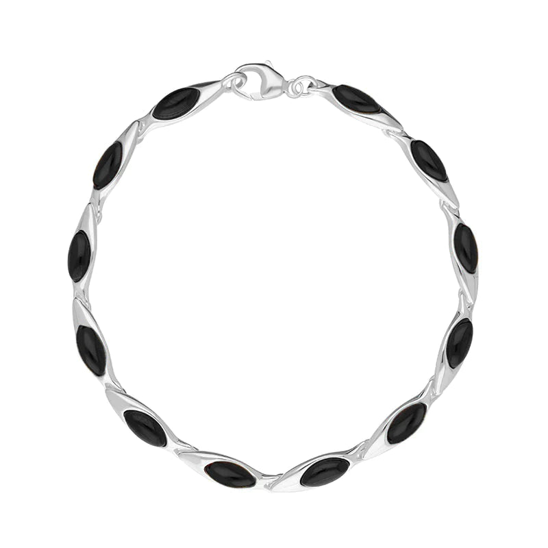 Sterling Silver Whitby Jet Marquise Link Bracelet