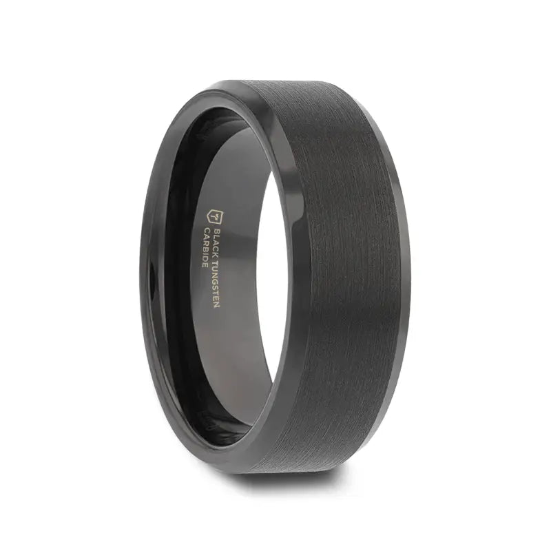 Men's leather - wrapped rings for a rustic charmELISE Black Tungsten Ring with Polished Beveled Edges and Brush Finished Center Men's leather - wrapped rings for a rustic charmELISE Black Tungsten Ring with Polished Beveled Edges and Brush Finished Center