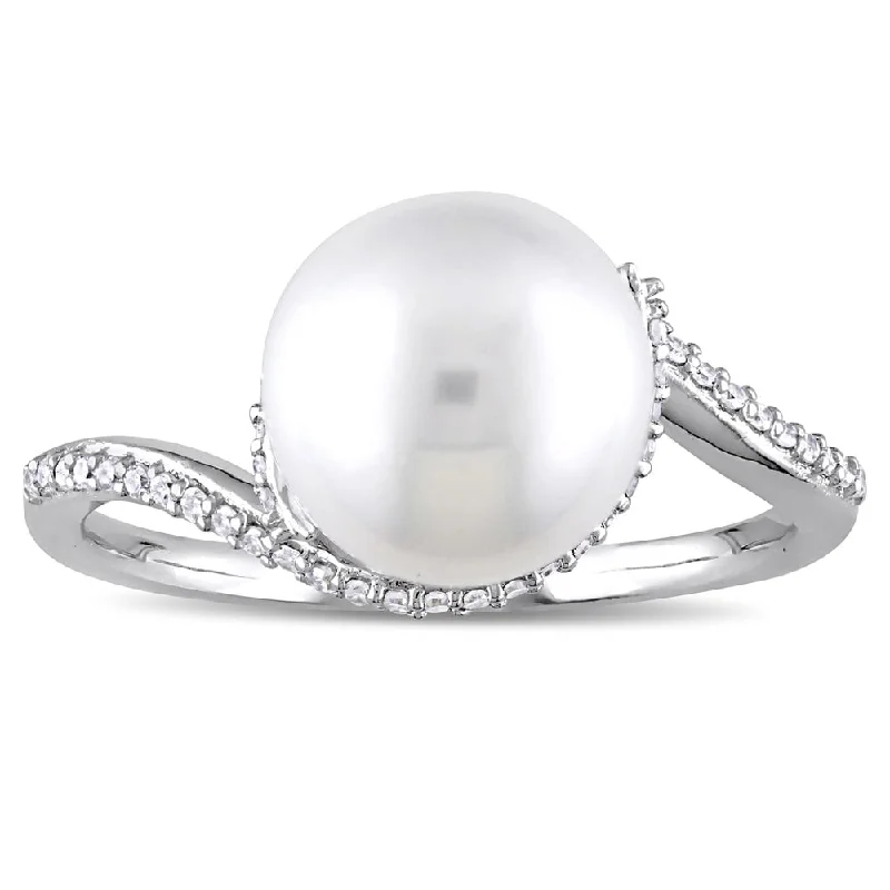 Miadora Signature Collection 10k White Gold Cultured Freshwater Pearl and 1/6ct TDW Diamond Bypass R Miadora Signature Collection 10k White Gold Cultured Freshwater Pearl and 1/6ct TDW Diamond Bypass R