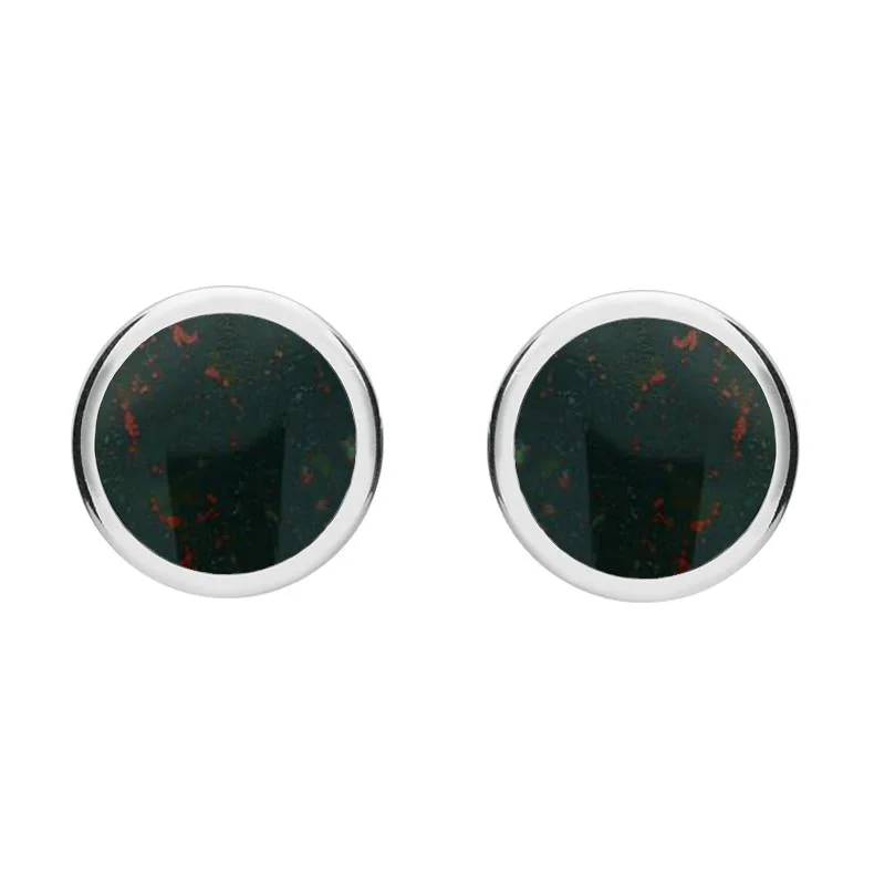Sterling Silver Bloodstone Round Stud Earrings