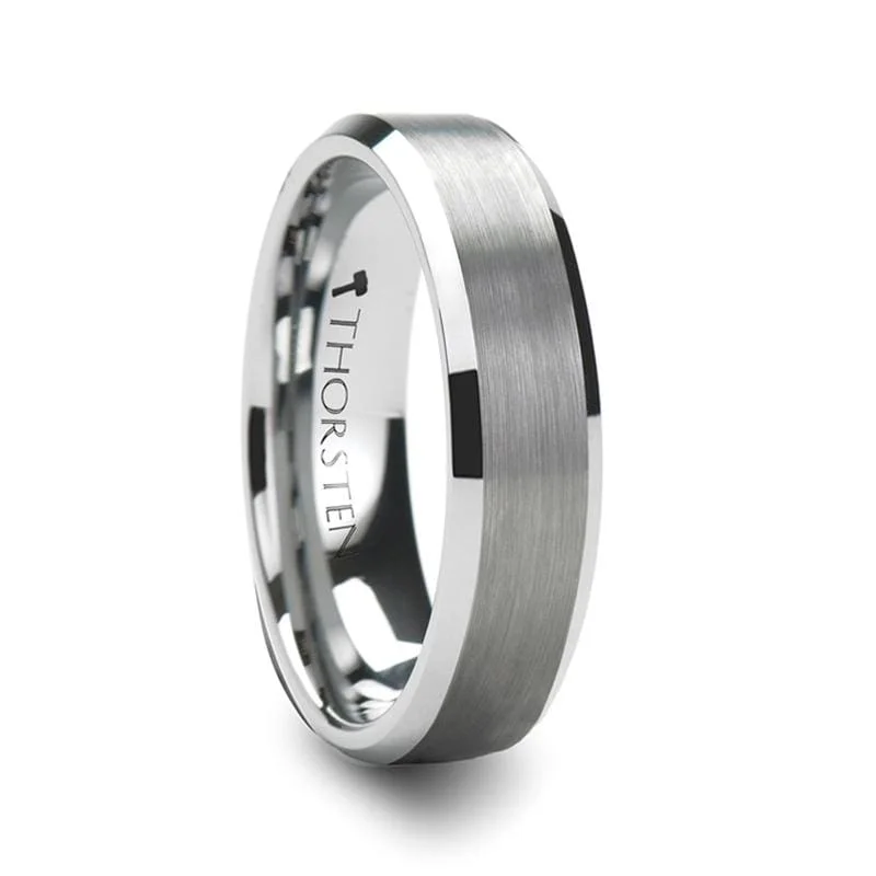 Men's anti - allergy rings for sensitive skinSHEFFIELD Beveled Tungsten Ring with Brushed Center Men's anti - allergy rings for sensitive skinSHEFFIELD Beveled Tungsten Ring with Brushed Center