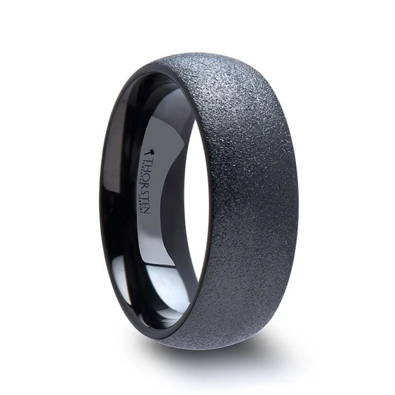 Men's skull - shaped rings for a gothic styleOBSIDIAN Domed Black Tungsten Carbide Ring with Sandblasted Crystalline Finish Men's skull - shaped rings for a gothic styleOBSIDIAN Domed Black Tungsten Carbide Ring with Sandblasted Crystalline Finish