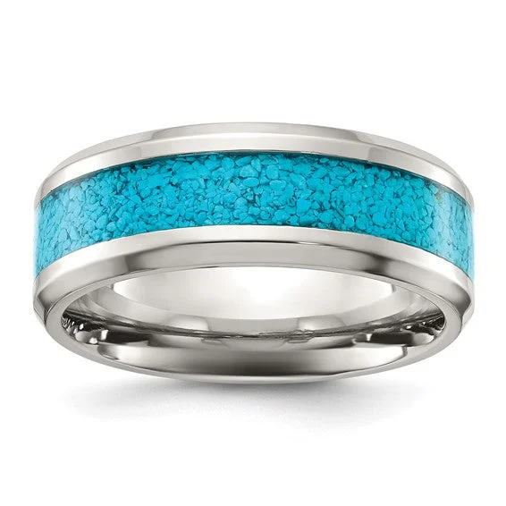 Men's Viking - inspired rings with ancient symbolsTitanium Turquoise Inlay 8mm Band