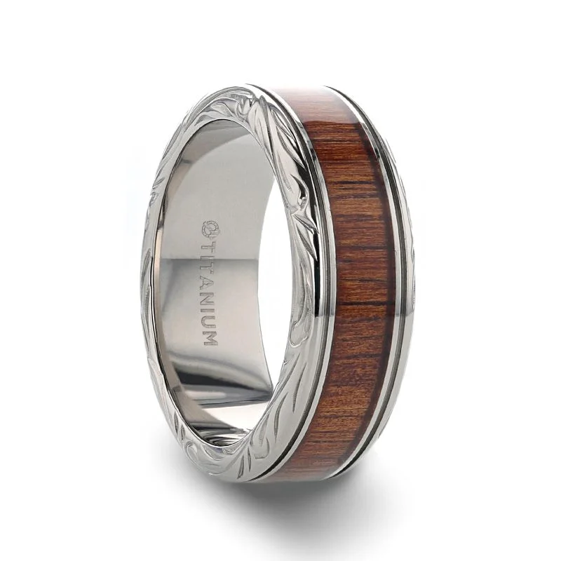 Men's kinetic rings with moving partsThorsten OHANA Koa Wood Inlaid Titanium Wedding Ring w/ Detailed Edges 6-10mm Men's kinetic rings with moving partsThorsten OHANA Koa Wood Inlaid Titanium Wedding Ring w/ Detailed Edges 6-10mm