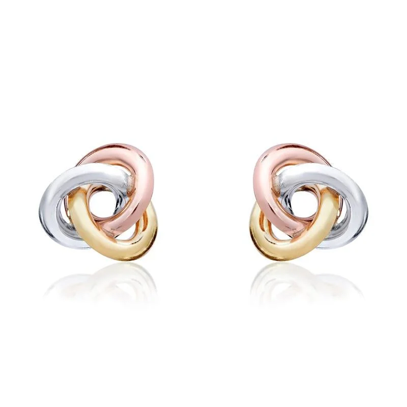9ct Yellow Rose and White Gold 11.5mm Looped Knot Stud Earrings