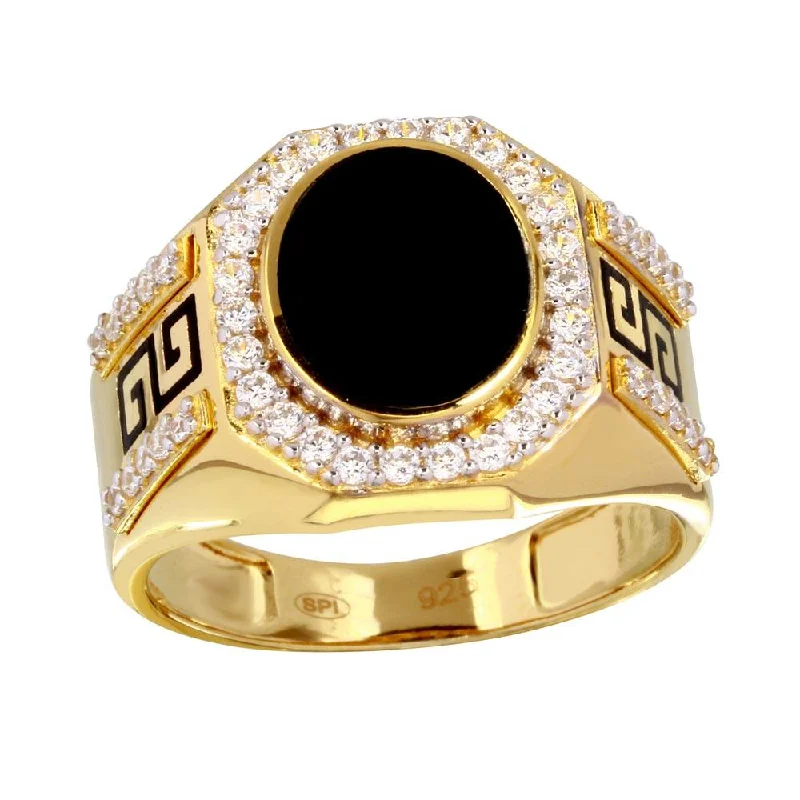 Men's thumb rings with a wide bandGold Plated 925 Sterling Silver Men's Flat Oval Onyx Ring with CZ - GMR00250GR Men's thumb rings with a wide bandGold Plated 925 Sterling Silver Men's Flat Oval Onyx Ring with CZ - GMR00250GR