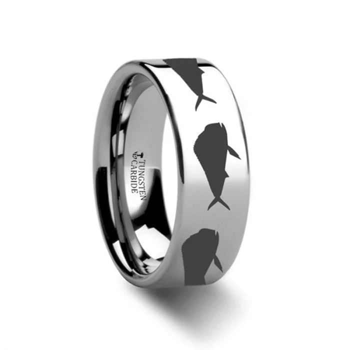 Men's magnetic rings for potential health benefitsMahi Fish Jumping Sea Print Pattern Ring Engraved Flat Tungsten Ring Men's magnetic rings for potential health benefitsMahi Fish Jumping Sea Print Pattern Ring Engraved Flat Tungsten Ring