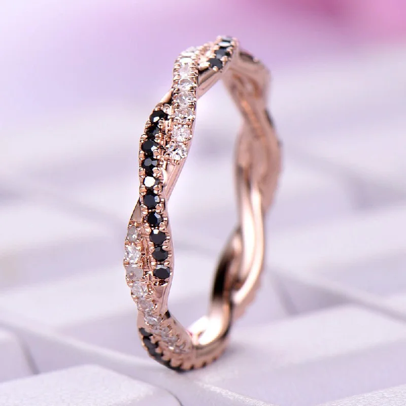 Anniversary rings with a channel - set diamond for a smooth lookBlack and White Diamond Twisted Eternity Ring 14K Gold Anniversary rings with a channel - set diamond for a smooth lookBlack and White Diamond Twisted Eternity Ring 14K Gold