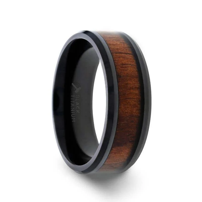 Men's sapphire - set rings for a royal blue hueThorsten KONY Black Titanium Polished Beveled Edges Black Walnut Wood Inlaid Men’s Wedding Ring - 6mm & 8mm Men's sapphire - set rings for a royal blue hueThorsten KONY Black Titanium Polished Beveled Edges Black Walnut Wood Inlaid Men’s Wedding Ring - 6mm & 8mm