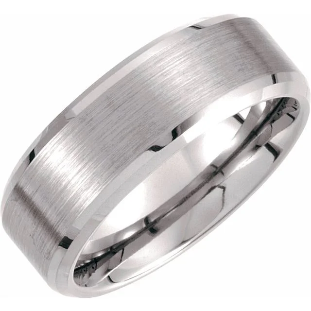 Men's beaded rings with semi - precious stonesTungsten 8 mm Beveled-Edge Band with Satin Center Men's beaded rings with semi - precious stonesTungsten 8 mm Beveled-Edge Band with Satin Center
