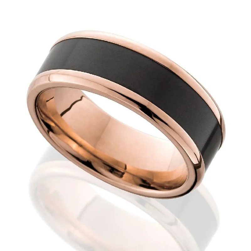 Art Deco - Inspired Women's Diamond Rings with Geometric Designs and Baguette - Cut DiamondsElysium Kratos Black Diamond and 18 Carat Rose Gold Wedding Ring Art Deco - Inspired Women's Diamond Rings with Geometric Designs and Baguette - Cut DiamondsElysium Kratos Black Diamond and 18 Carat Rose Gold Wedding Ring