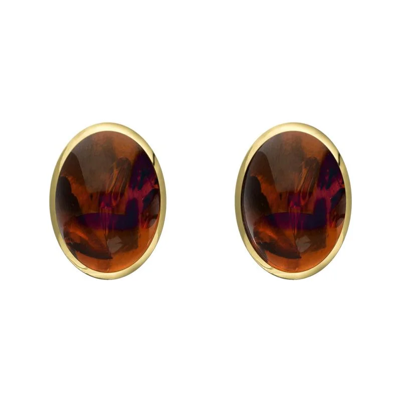 9ct Yellow Gold Amber 8 x 6mm Classic Medium Oval Stud Earrings
