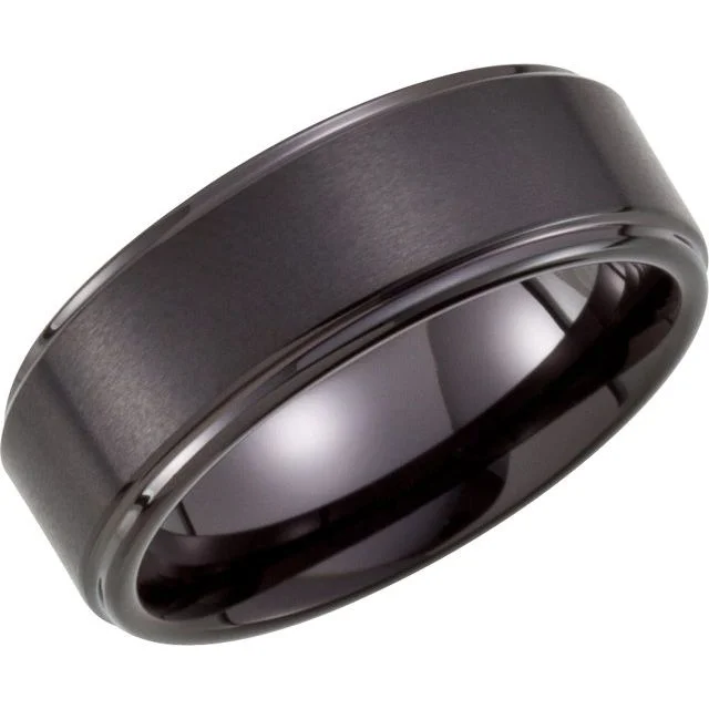 Men's laser - engraved rings with custom messagesBlack PVD Tungsten 8 mm Ridged Band Men's laser - engraved rings with custom messagesBlack PVD Tungsten 8 mm Ridged Band