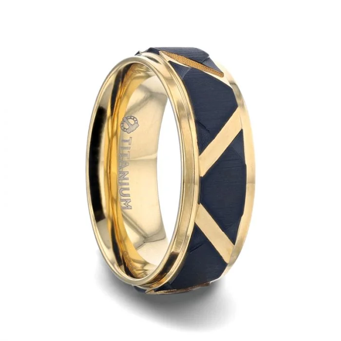 Men's zodiac - sign rings for a personalized touchFLEMING Yellow Gold Plated Flat Polished Step Edged Titanium Men's zodiac - sign rings for a personalized touchFLEMING Yellow Gold Plated Flat Polished Step Edged Titanium
