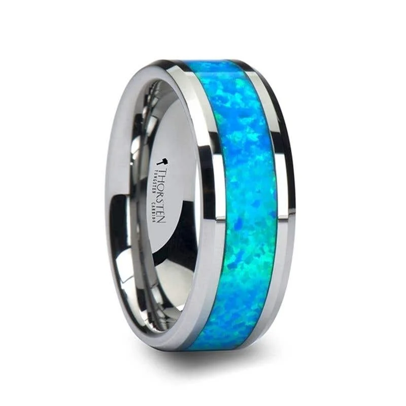 Men's anchor - themed rings for a nautical lookThorsten QUASAR Tungsten Wedding Band with Blue Green Opal Inlay - 4mm - 10mm Men's anchor - themed rings for a nautical lookThorsten QUASAR Tungsten Wedding Band with Blue Green Opal Inlay - 4mm - 10mm