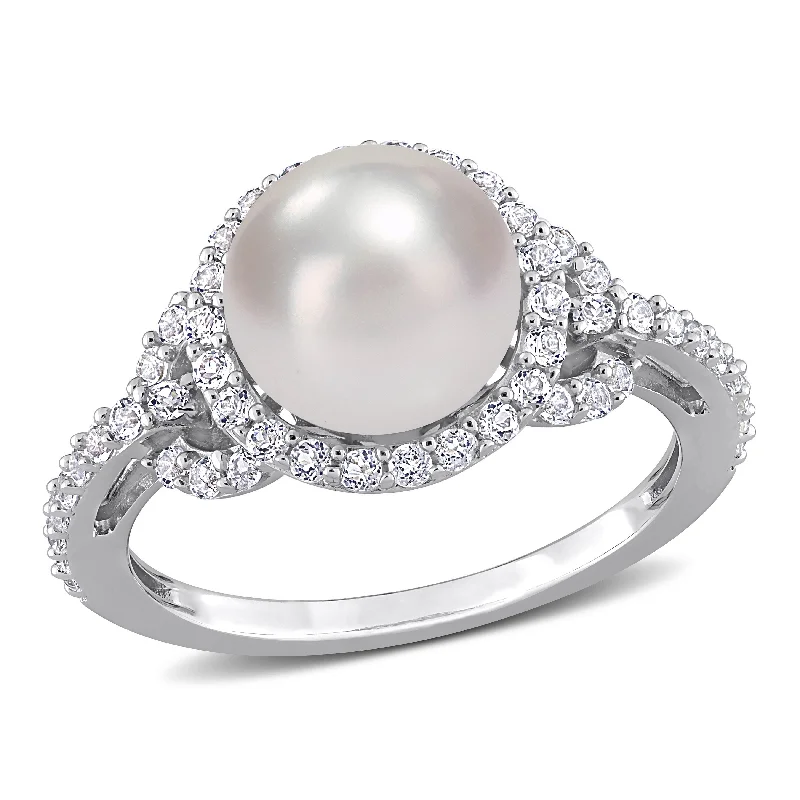 Miadora 8.5-9mm Cultured Freshwater Pearl and 3/4ct TGW White Topaz Halo Ring in Sterling Silver Miadora 8.5-9mm Cultured Freshwater Pearl and 3/4ct TGW White Topaz Halo Ring in Sterling Silver