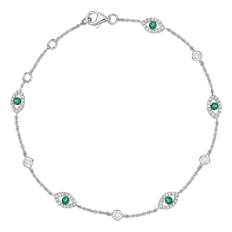 18ct White Gold Emerald Diamond Marquise Bracelet