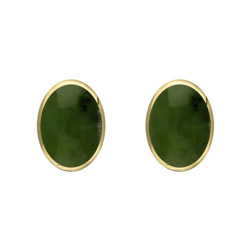 9ct Yellow Gold Jade 7 x 5mm Classic Small Oval Stud Earrings