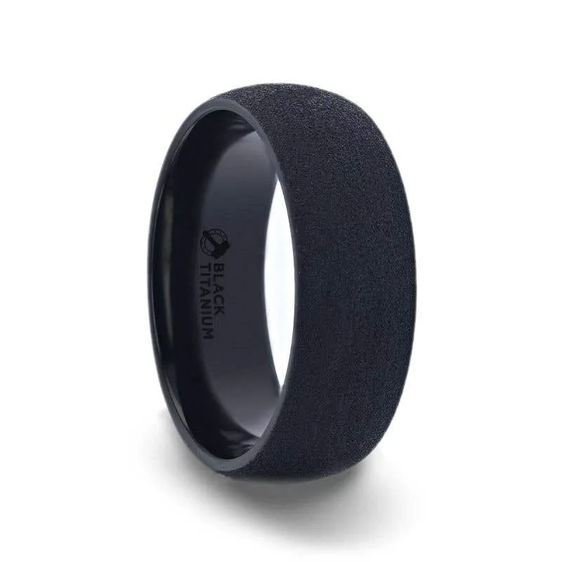 Men's Damascus - steel rings with a unique patternThorsten CIMMERIAN Domed Black Titanium Men's Wedding Band With Sand Blasted Finish - 8mm Men's Damascus - steel rings with a unique patternThorsten CIMMERIAN Domed Black Titanium Men's Wedding Band With Sand Blasted Finish - 8mm