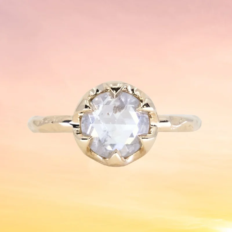 Vintage - Style Women's Diamond Rings with Floral - Engraved Bands and Multiple Diamond Accents1.75ct Icy Rosecut Diamond 6-Prong Low Profile Ring with Evergreen Carved Band in 14K Yellow Gold Vintage - Style Women's Diamond Rings with Floral - Engraved Bands and Multiple Diamond Accents1.75ct Icy Rosecut Diamond 6-Prong Low Profile Ring with Evergreen Carved Band in 14K Yellow Gold