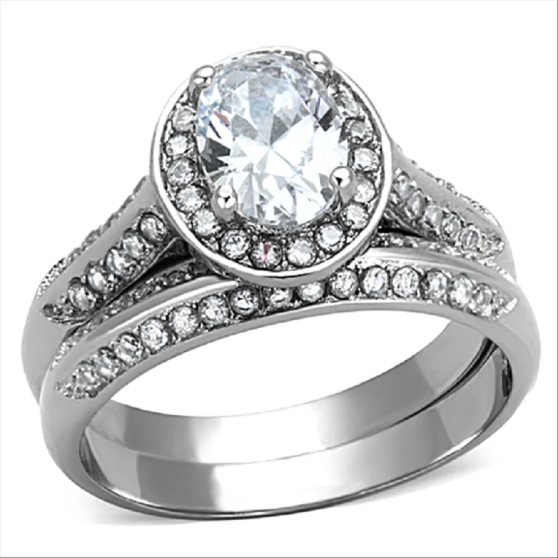 Anniversary rings with a diamond - and - onyx combinationCJE1W163 Stainless Steel Oval CZ Stainless Steel Ring Set Anniversary rings with a diamond - and - onyx combinationCJE1W163 Stainless Steel Oval CZ Stainless Steel Ring Set