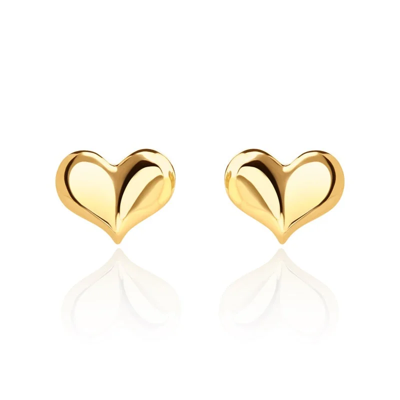 9ct Yellow Gold 10mm Curved Heart Stud Earrings